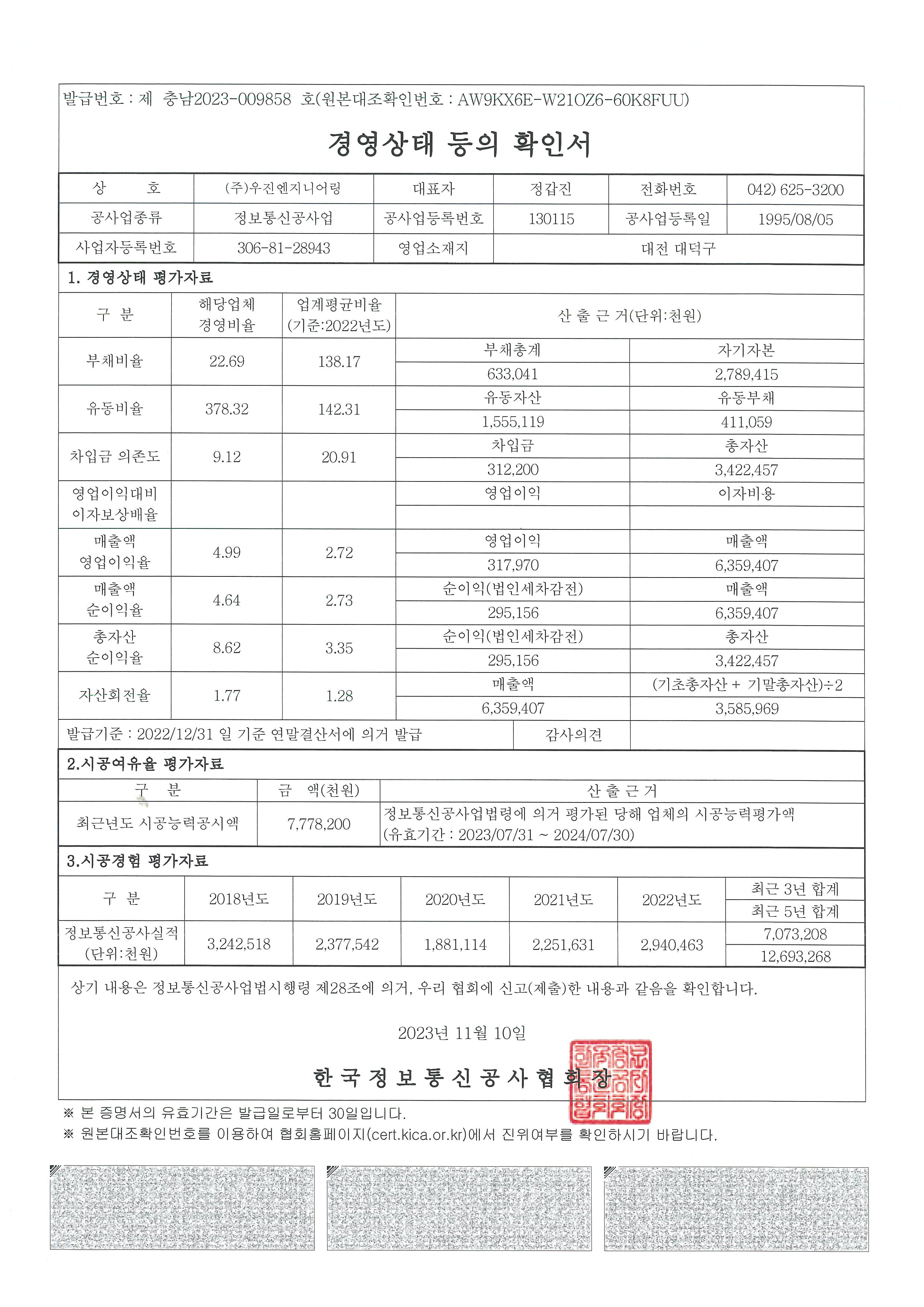 경영상태등의확인서