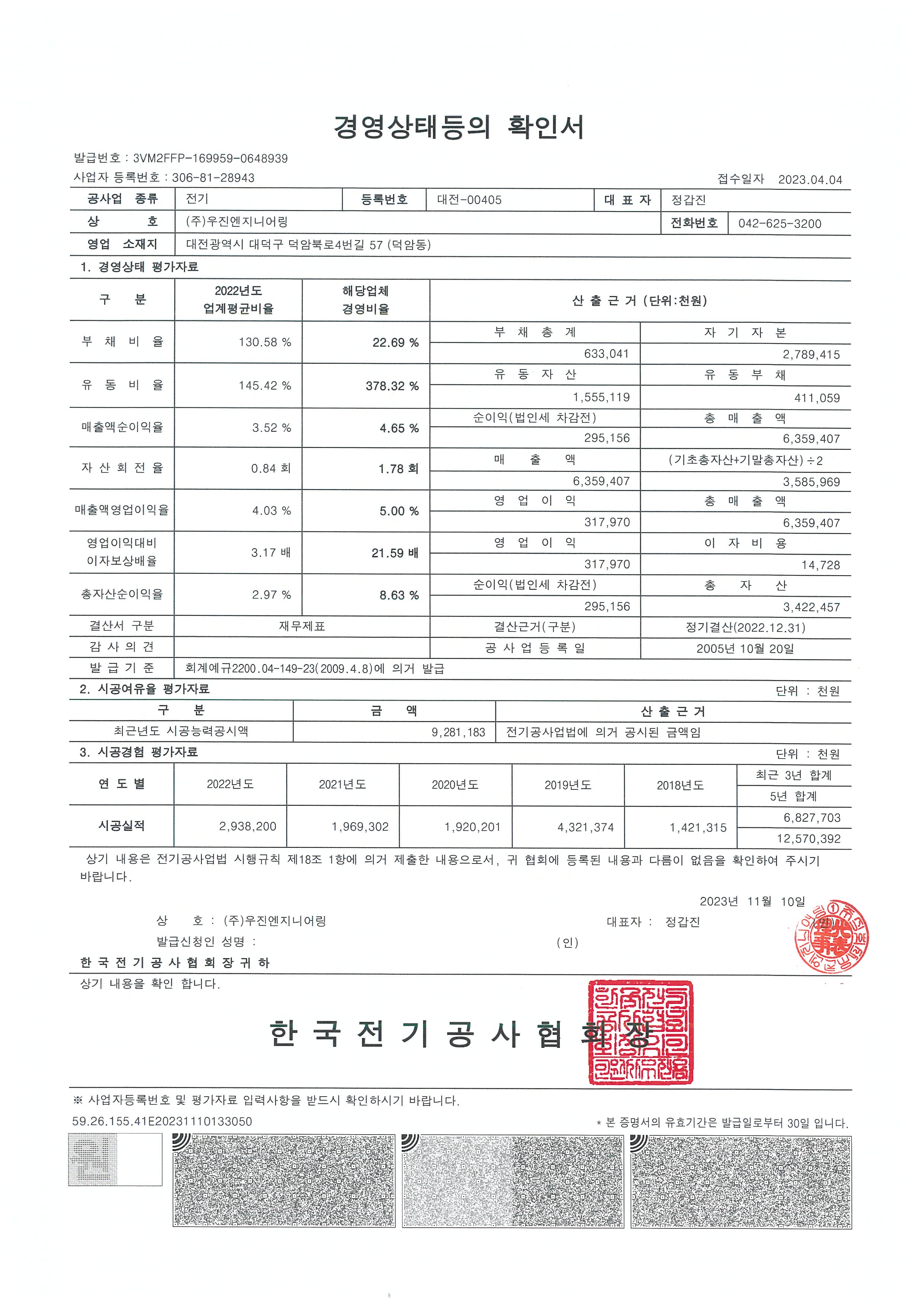 경영상태등의확인서